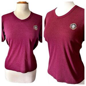 Vintage Versace Couture Ribbed Medusa Head Embroidered T-Shirt - S/M